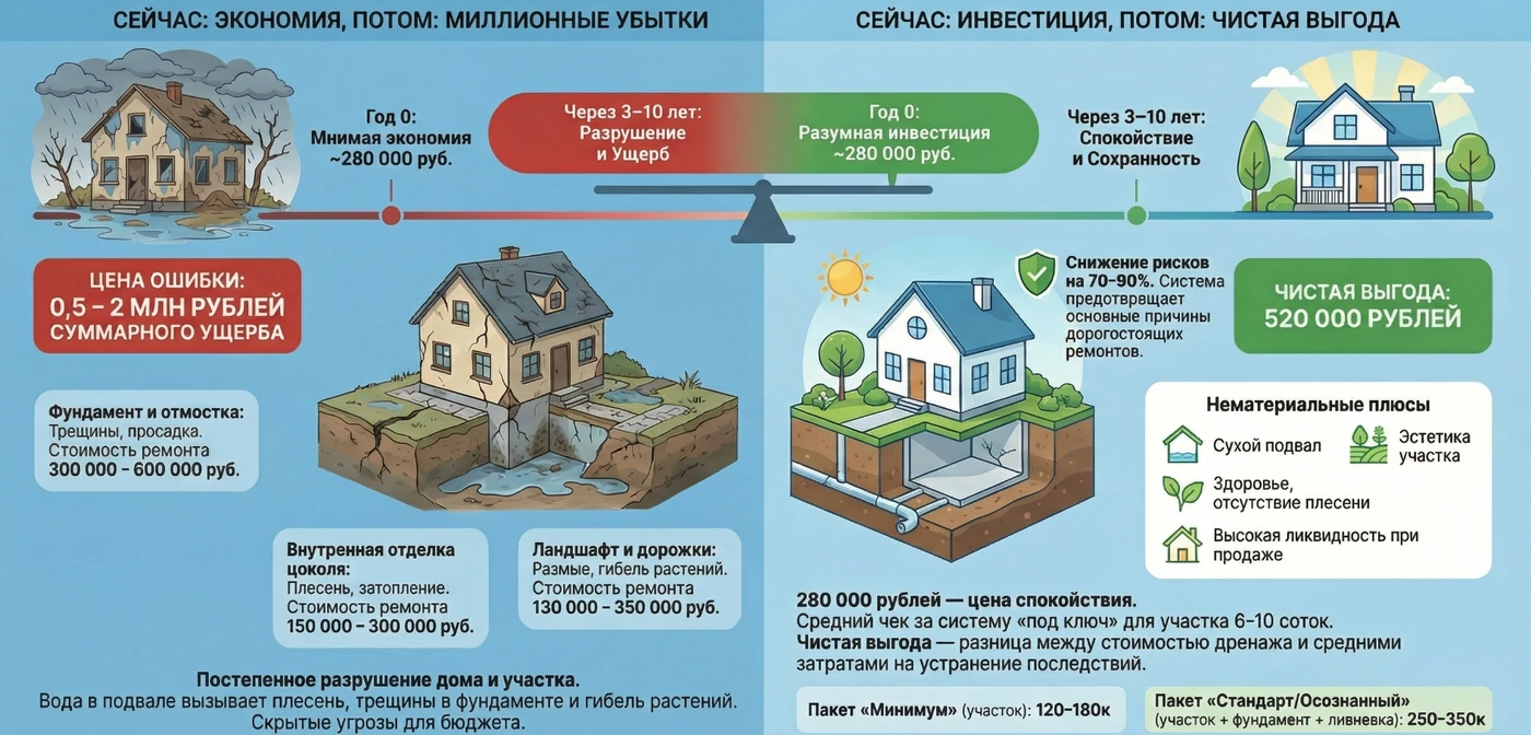 Сравнение стоимости: дренаж vs ремонт